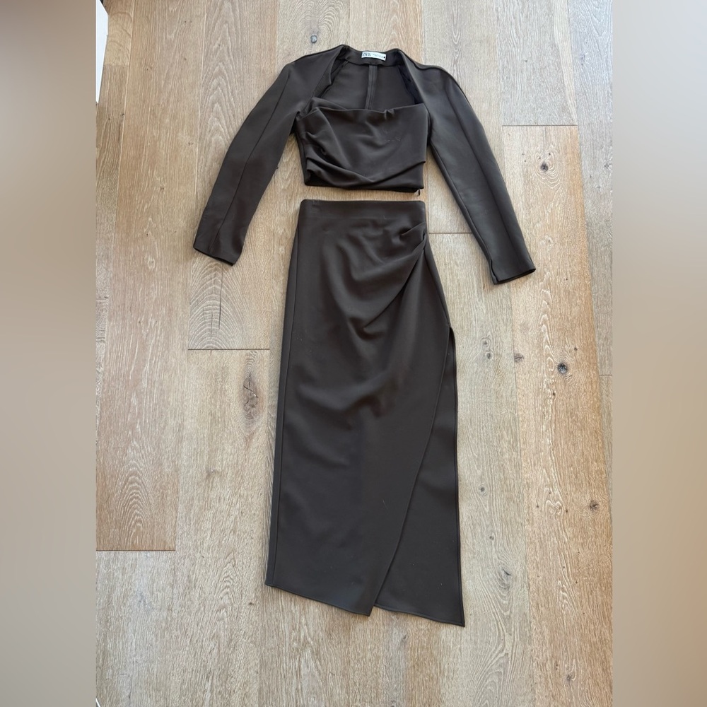 Zara - Dark Brown Midi Skirt Set